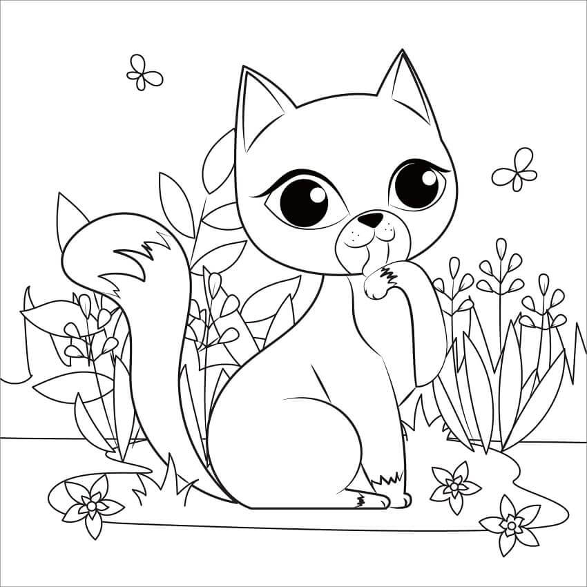 Gato con Jardín de Flores