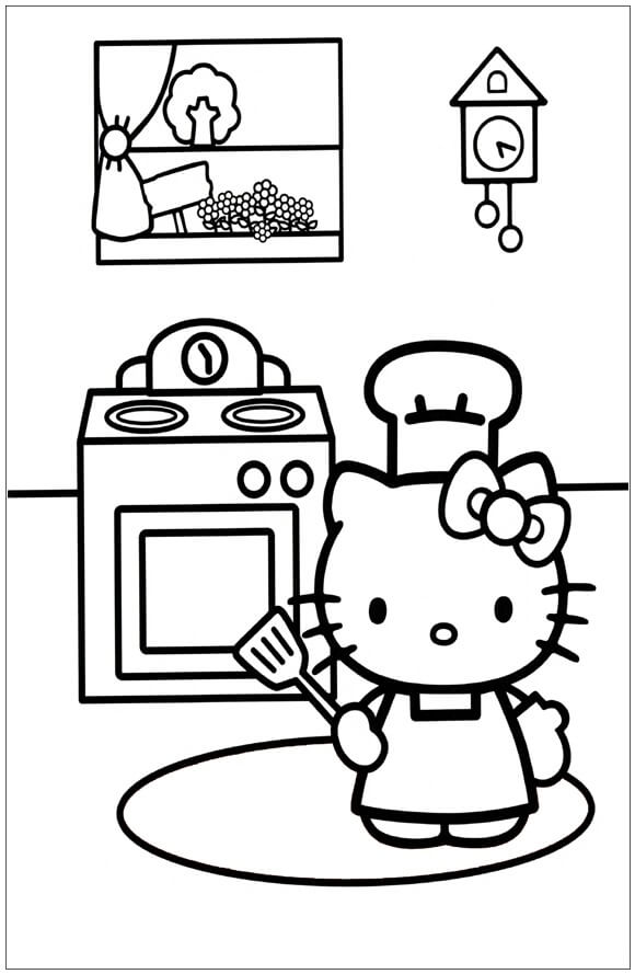 Hello Kitty Cocinando en la Cocina