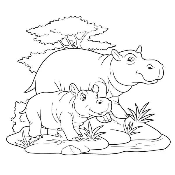 Madre hipopótamo Básica y Bebé Hipopótamo