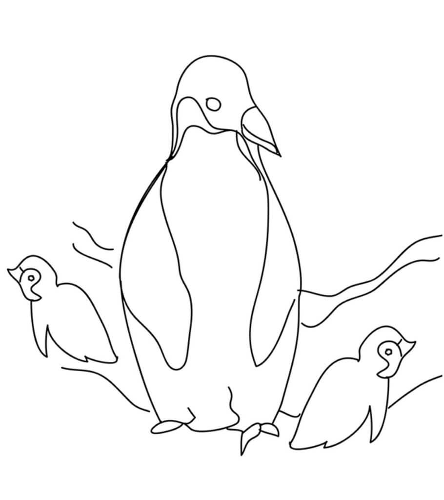 Mamá Pingüina y dos Bebés Pingüinos