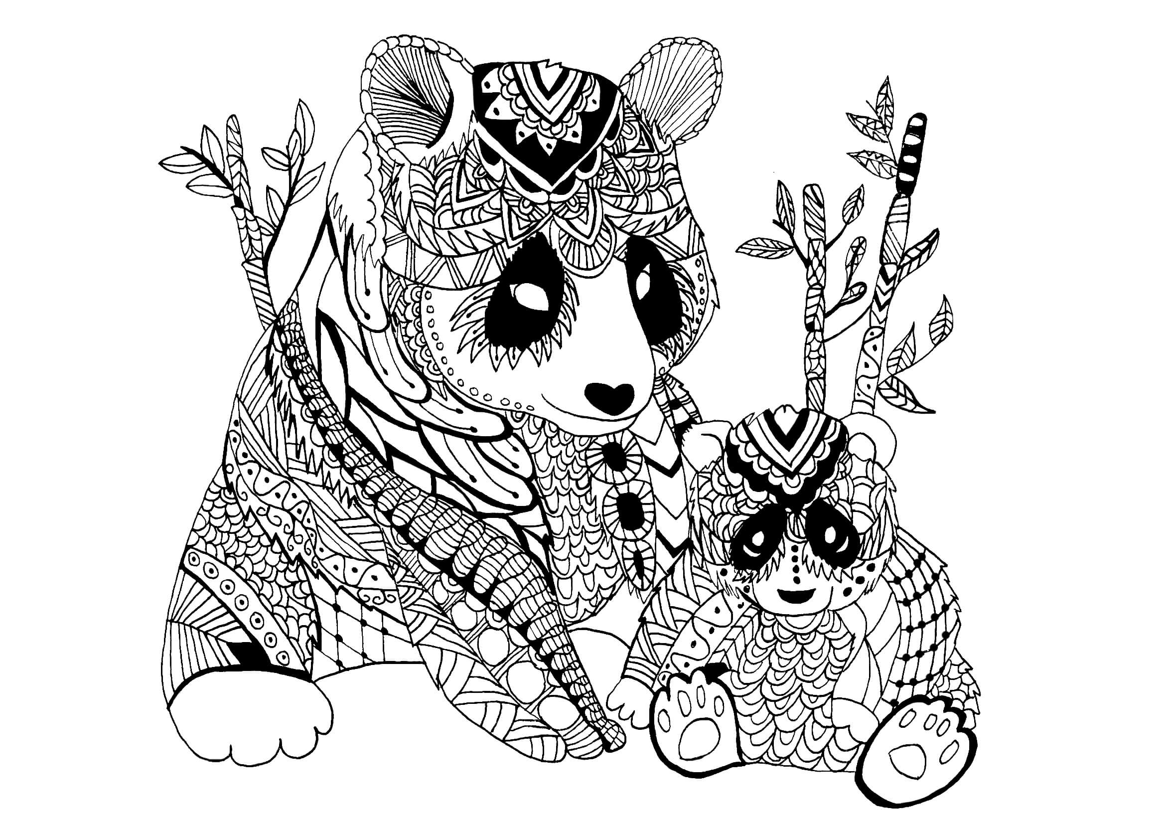Mandala Madre Panda y Bebé Panda