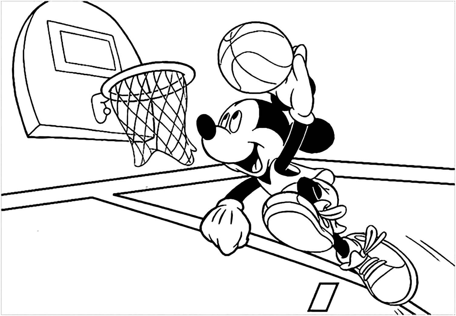 Mickey salta Mientras Juega Baloncesto