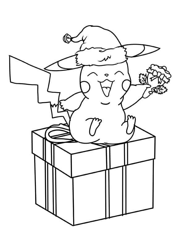 Navidad Pikachu sentado en Caja de Regalo