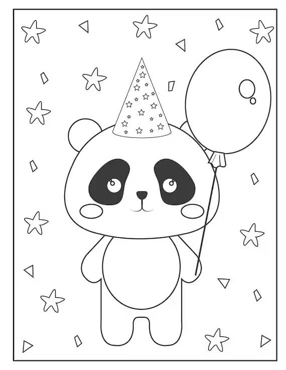 Panda Sosteniendo un Globo en la Fiesta de Cumpleaños