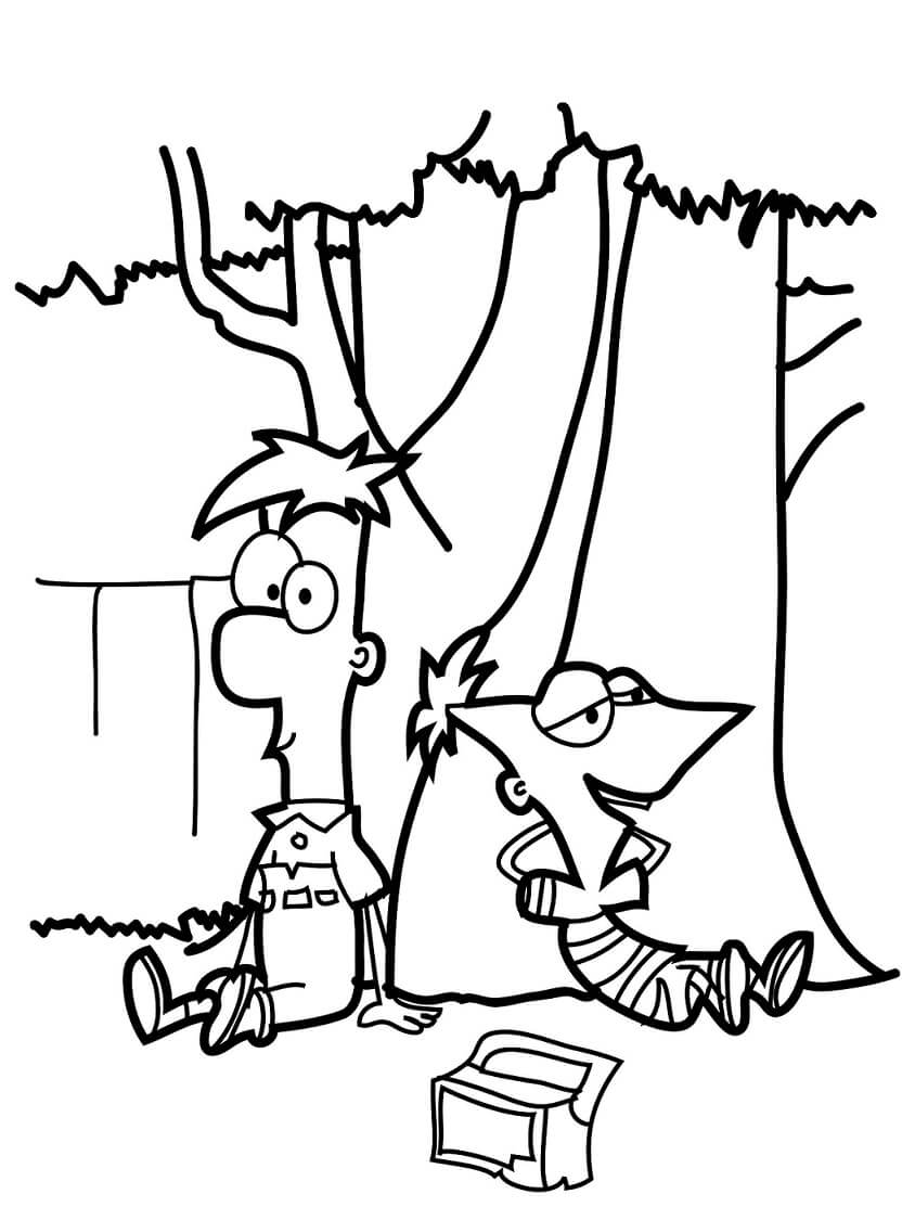 Phineas y Ferb bajo el árbol