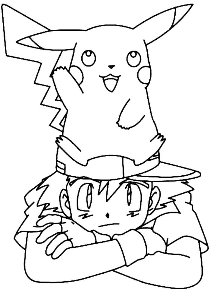 Pikachu sentado en la Cabeza de Satoshi