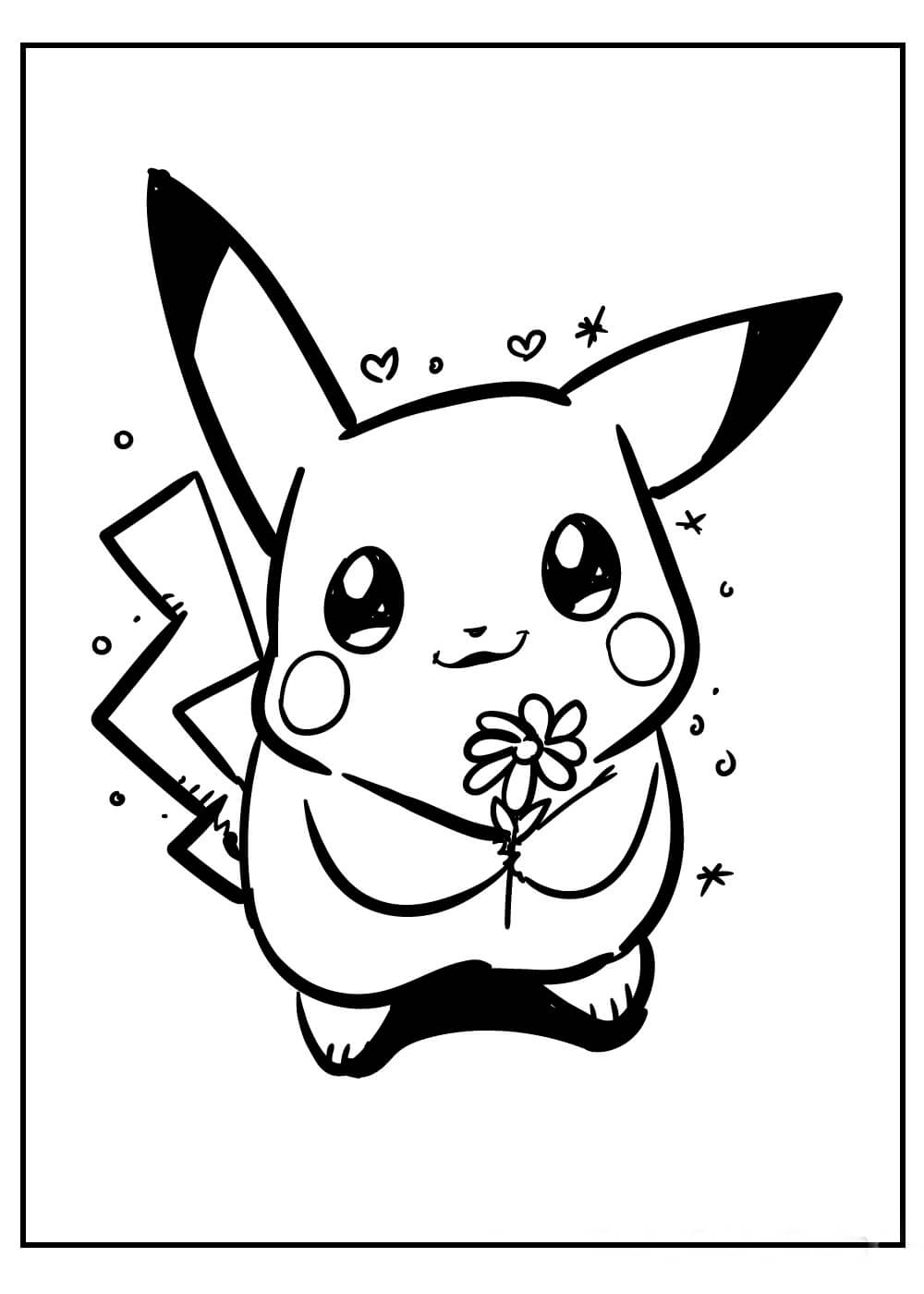 Pikachu sosteniendo Flor