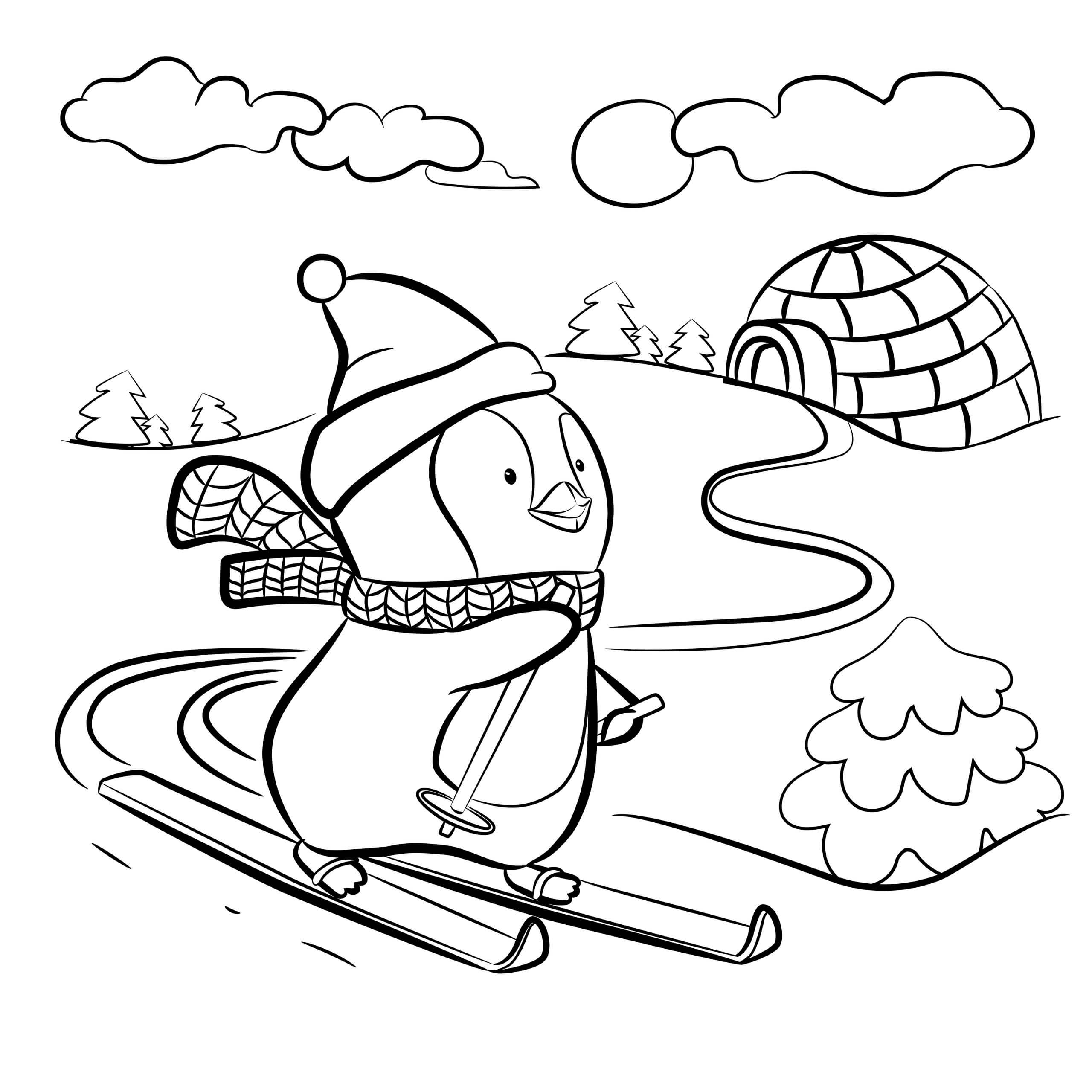 Pingüino de Dibujos Animados de Esquí