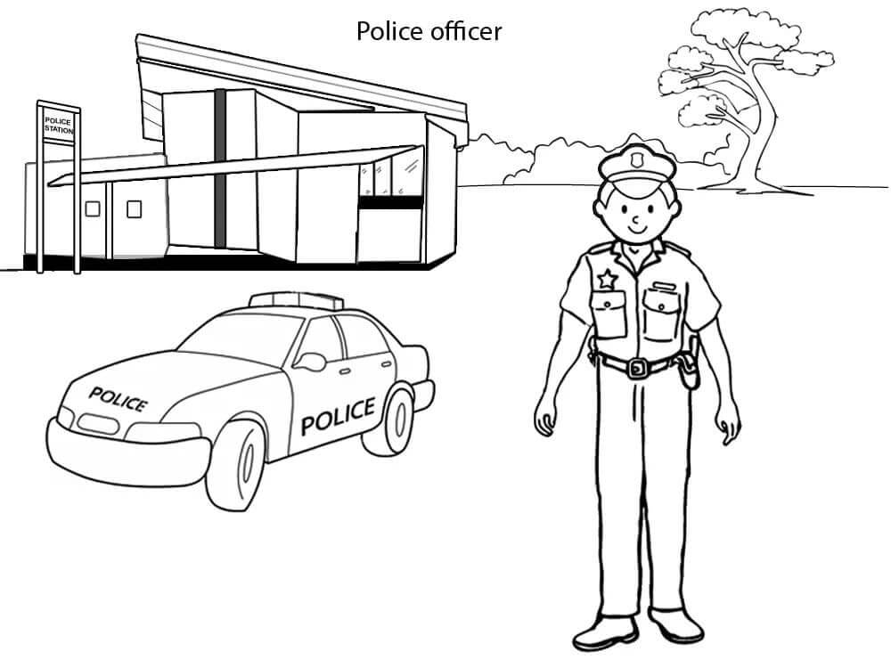 Policía y Coche de Policía en la Comisaría