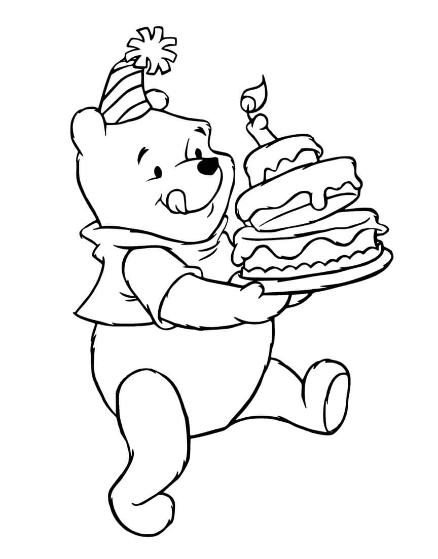 Winnie de Pooh con Pastel de Cumpleaños