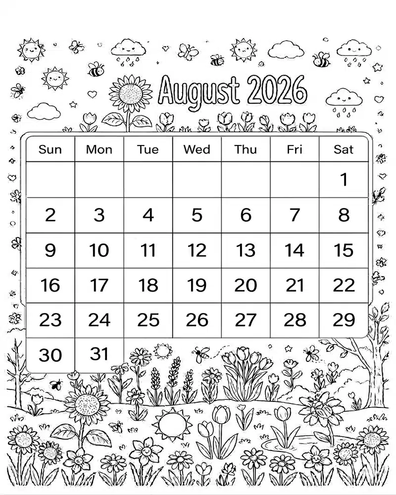 Agosto 2026 para niños