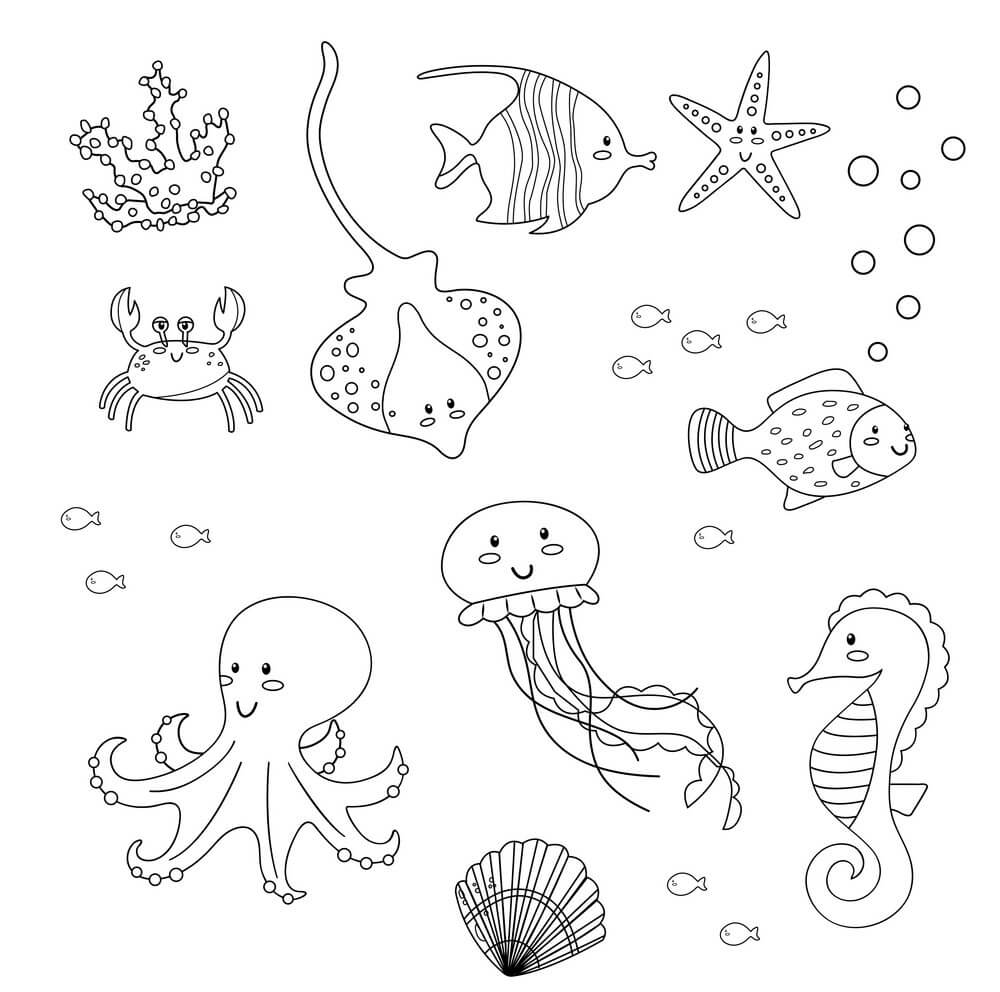 Sea animals раскраска