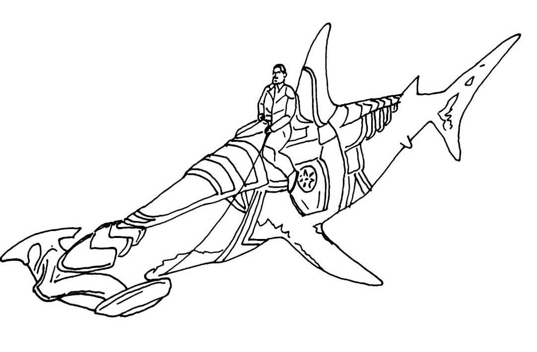 Aquaman Montando un Tiburón Martillo para colorear, imprimir e dibujar  –