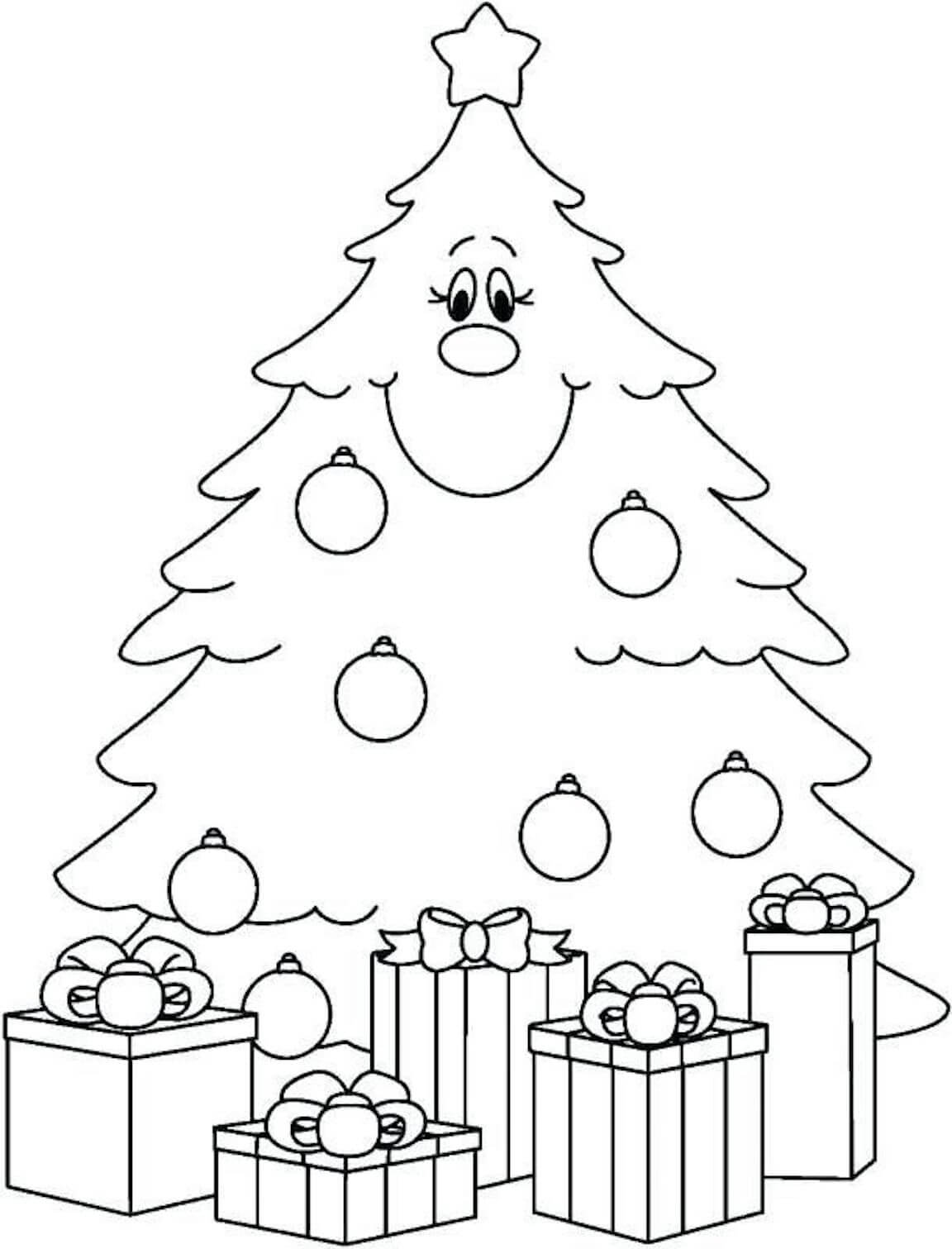 Árbol de Navidad Sonriente con Cajas de Regalo