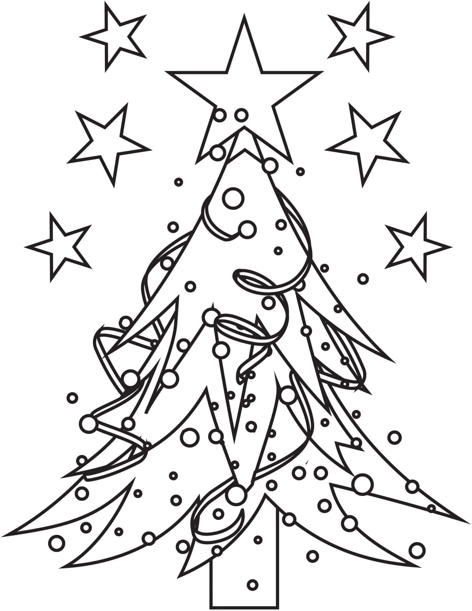 Árbol de Navidad con Estrellas para colorear, imprimir e dibujar