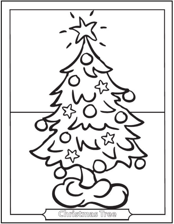 Árbol de Navidad de Dibujo Básico para colorear, imprimir e dibujar  –