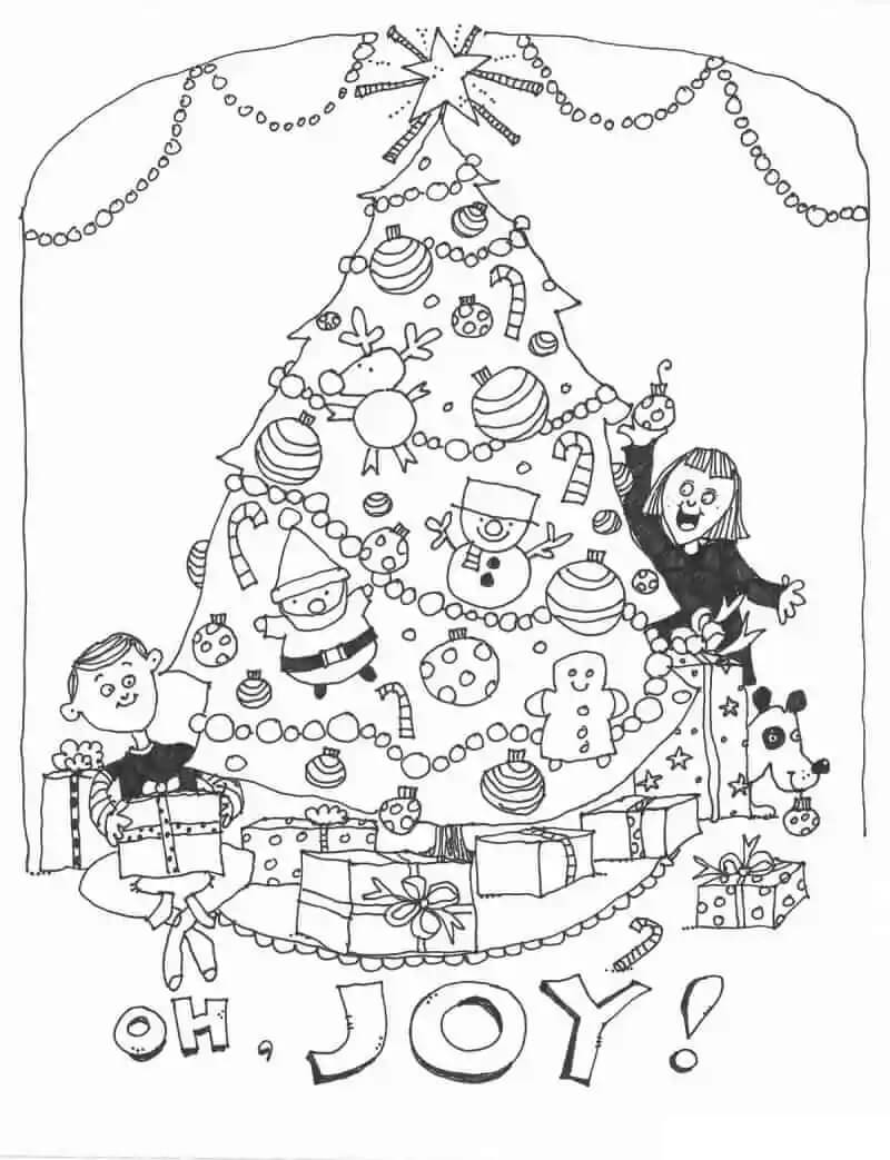 Árbol de Navidad de Dibujos Animados para colorear, imprimir e dibujar  –