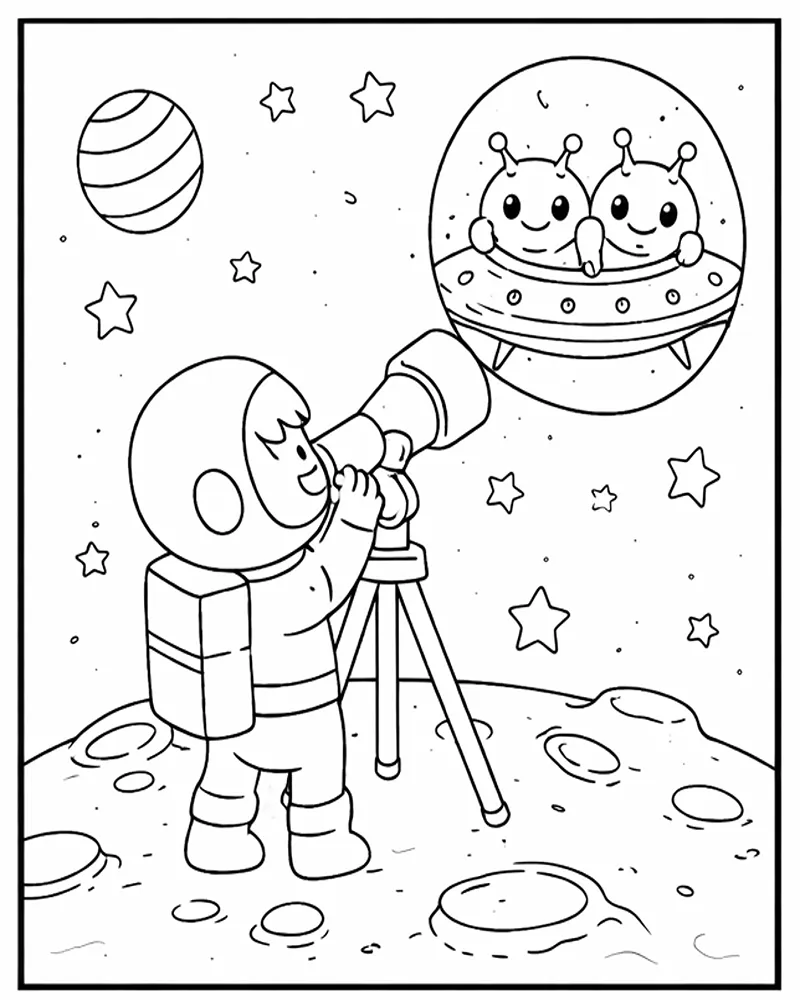 Astronauta Observando Extraterrestres A Través Del Telescopio