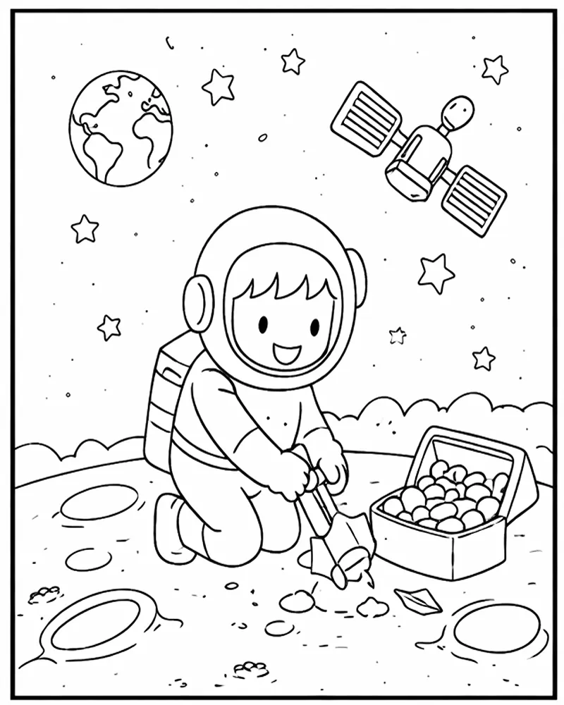 Astronauta Recolectando Rocas Lunares
