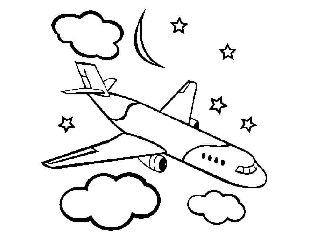 Avión con Estrellas y Nubes