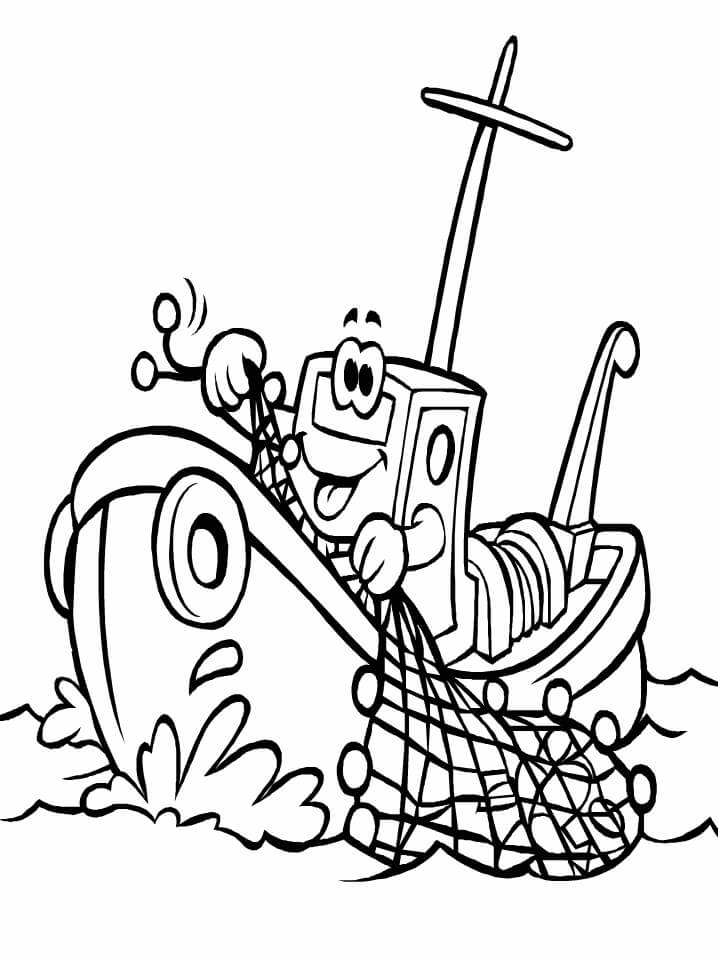 Barco de Pesca de Dibujos Animados