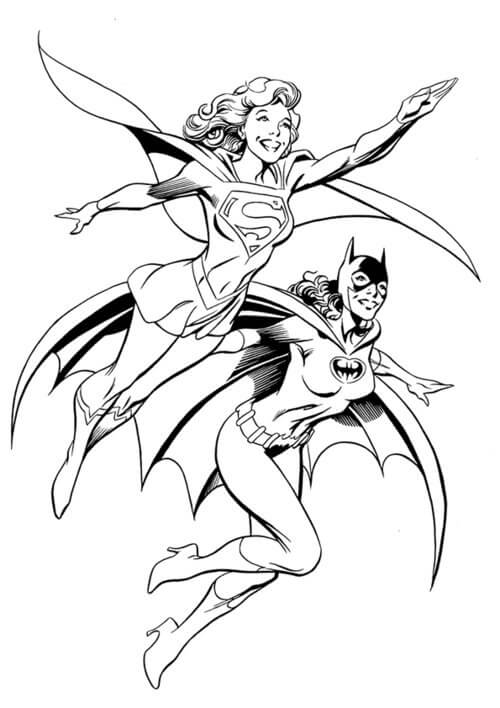Batgirl y Supergirl Volando