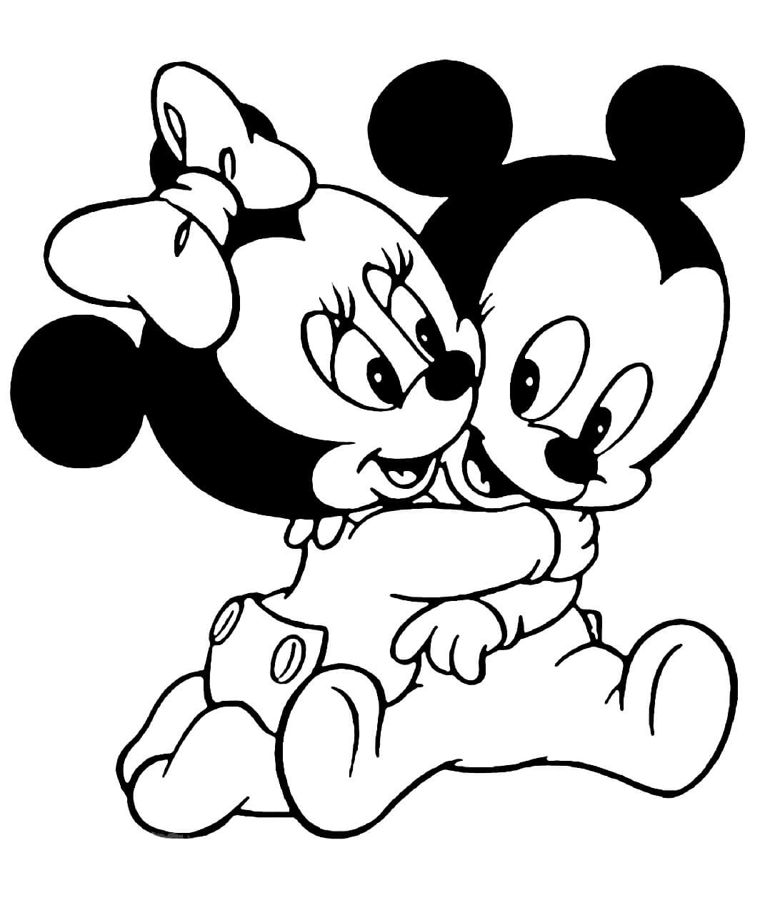 Bebé Minnie Mouse abrazando a Bebé Mickey Mouse
