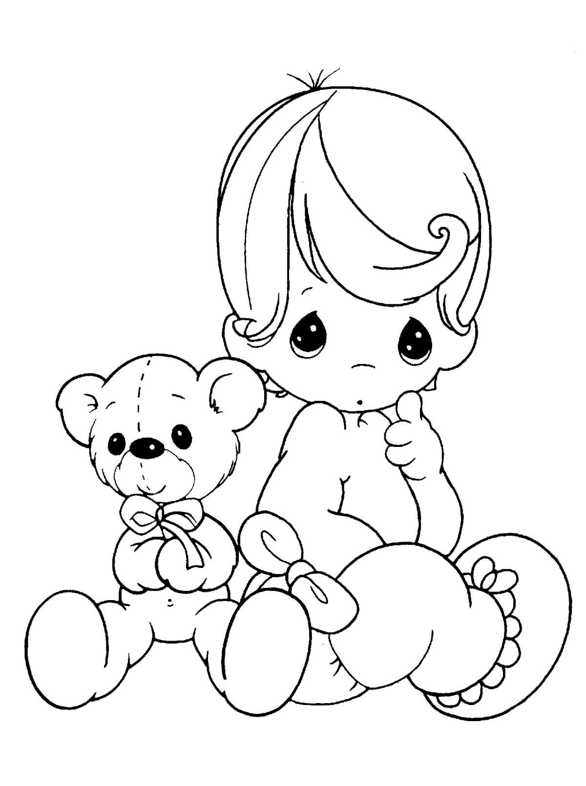 Bebé niño y Oso de Peluche