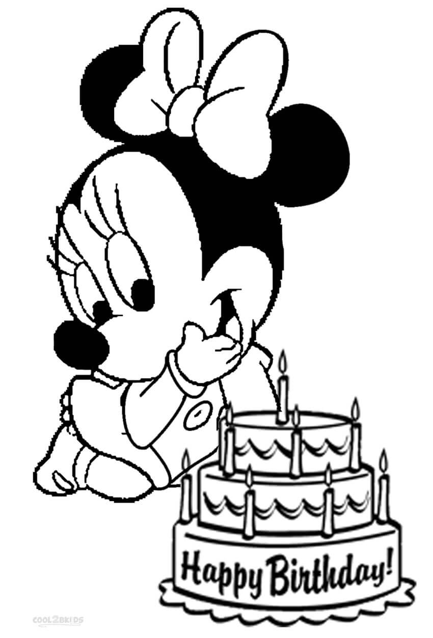 Bebé Minnie Mouse y pastel de Cumpleaños