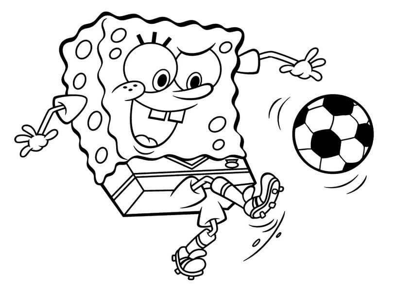 Bob Esponja Jugando al Fútbol para colorear, imprimir e dibujar  –