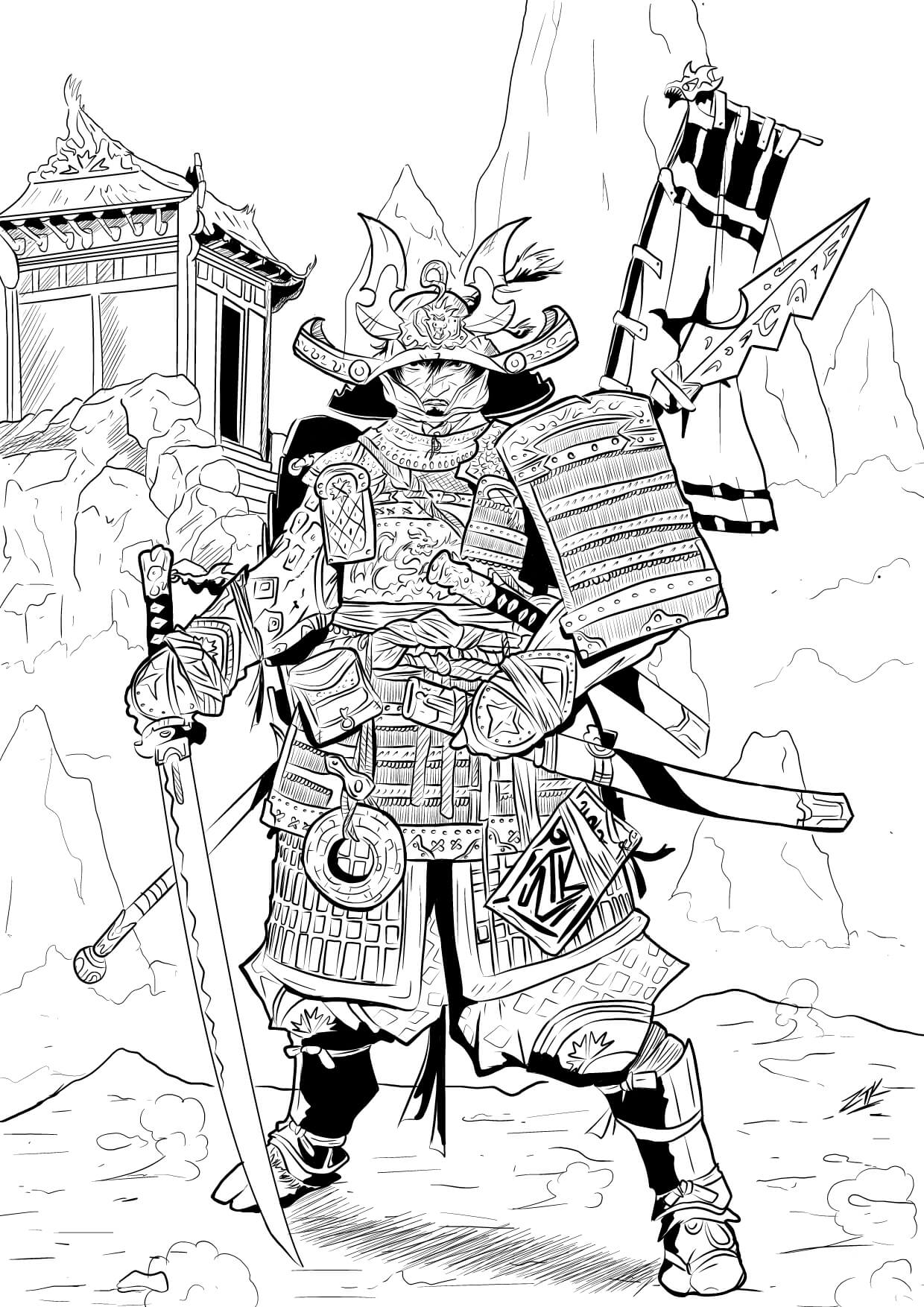 Dibujos de Samurai para colorear e imprimir– 