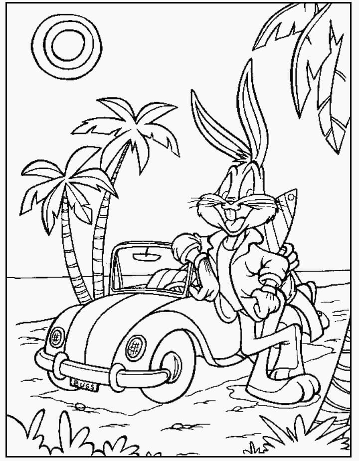 Bugs Bunny con Coche en la Playa
