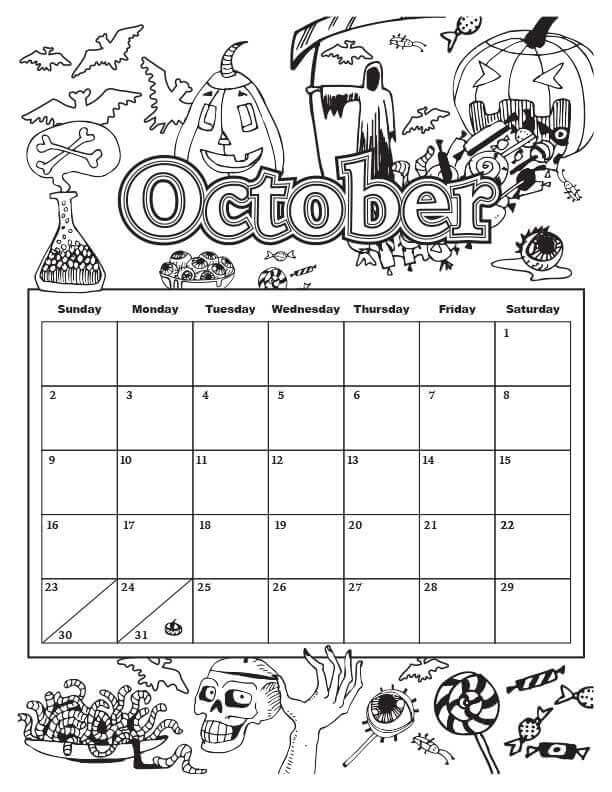Calendario De Víspera De Todos Los Santos Para Octubre