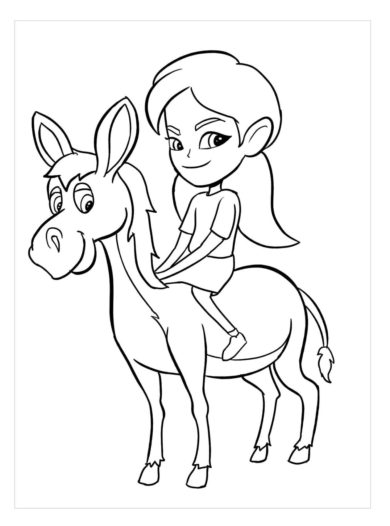 Caricatura niña Equitación Burro