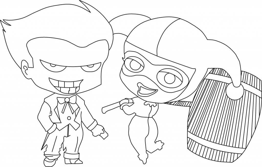 Chibi Dibujos animados Harley Quinn y Joker