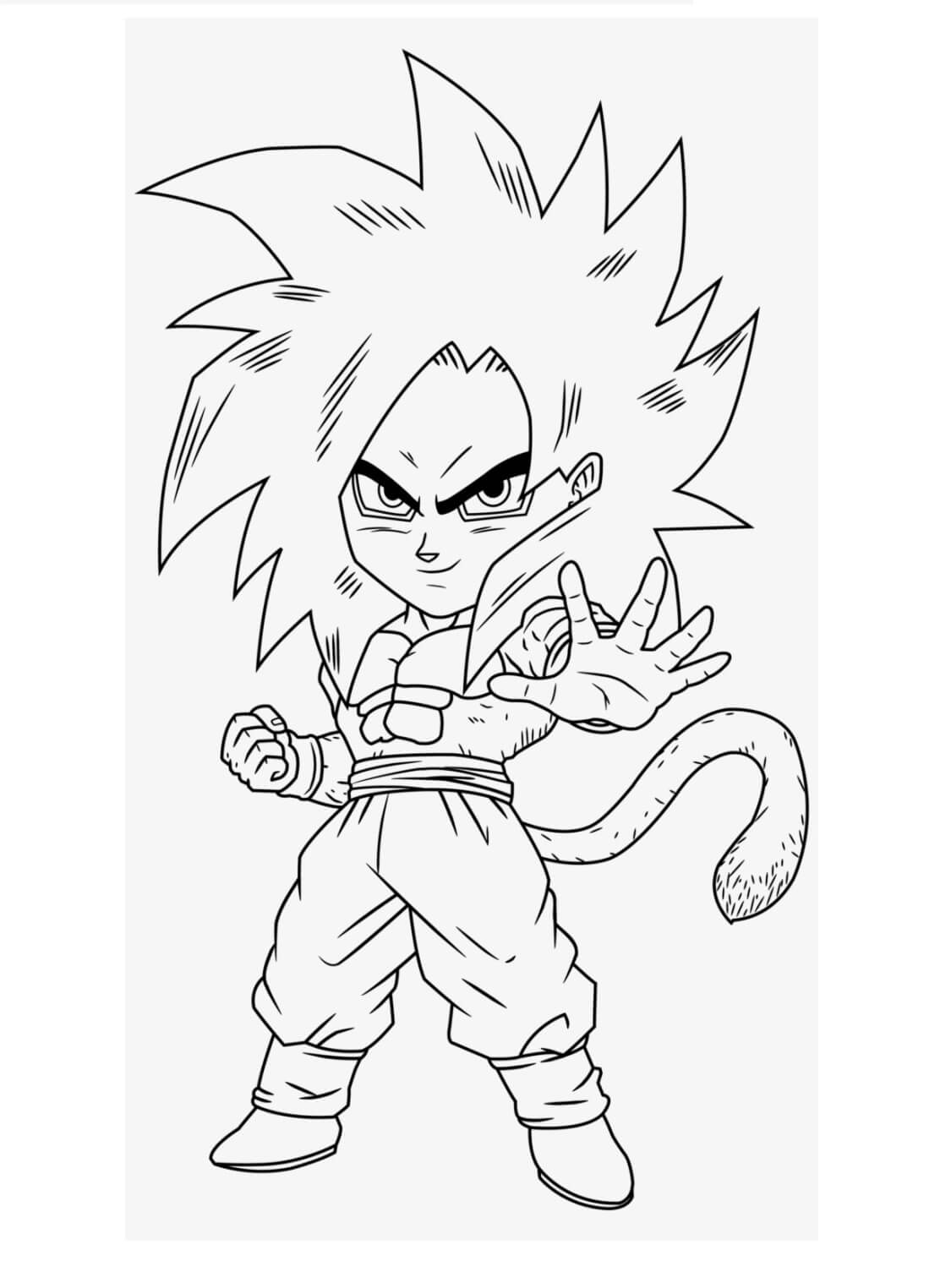 Chibi Goku Super Saiyan Xeno para colorear, imprimir e dibujar