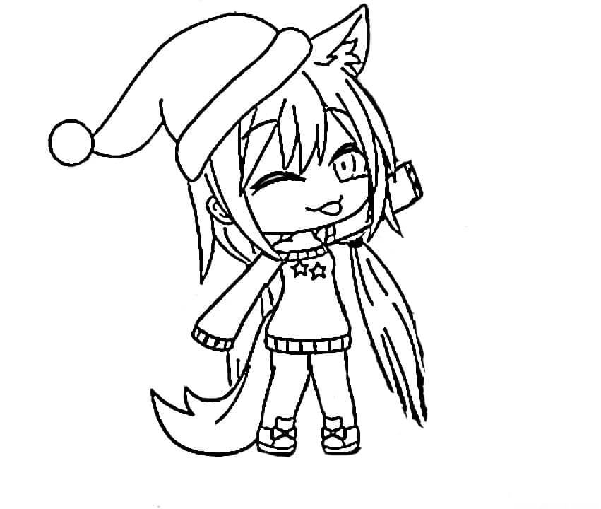 Chica Lobo con Sombrero de Noel para colorear, imprimir e dibujar  –
