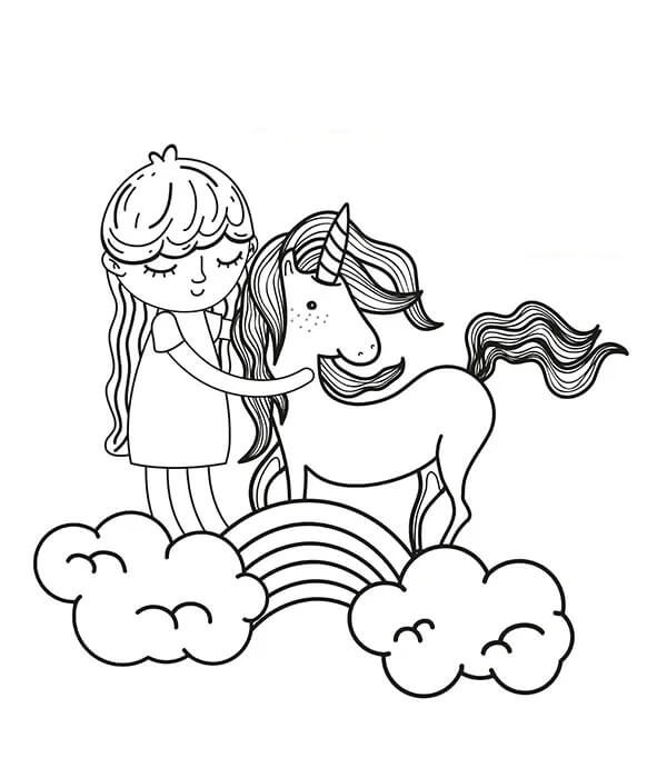 Chica con Unicornio en Arcoiris
