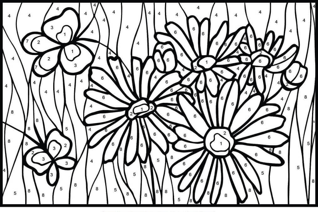 Color de Margaritas por Número para colorear, imprimir e dibujar  –ColoringOnly.Com