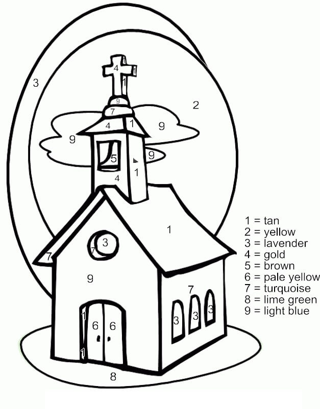  Color de la Iglesia por Número para colorear, imprimir e dibujar –ColoringOnly.Com