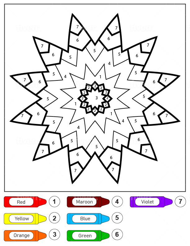 Colorear Por Números Mandala De Estrellas Para Niños Página Para Colorear