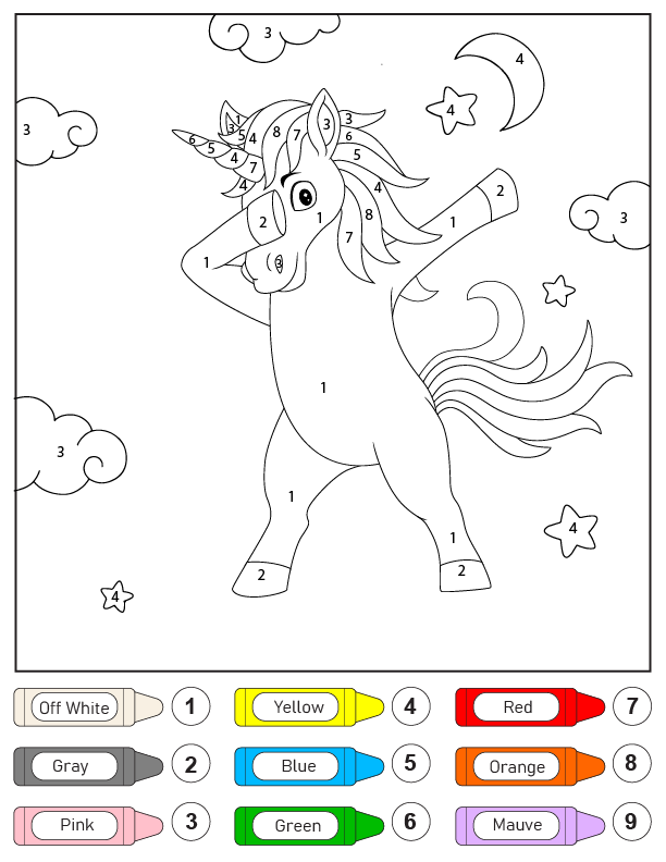 Colorear Unicornio Bailando por Números Página para Colorear