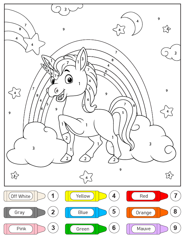 Colorear Unicornio Marchando por Número Página para Colorear