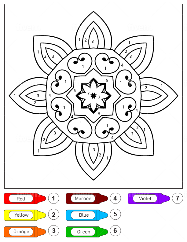 Colorear por Números Mandala de Flores de Amor para Niños