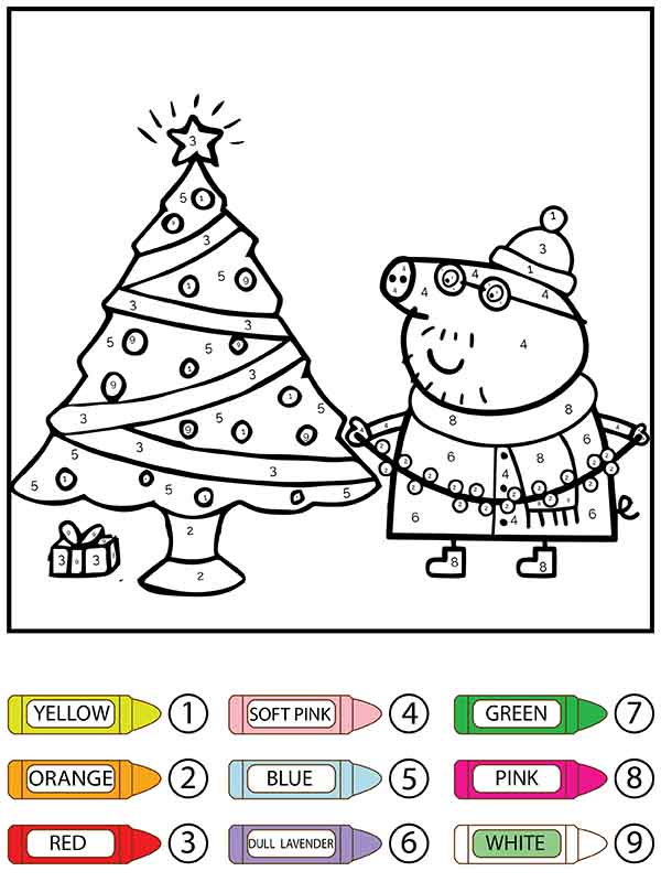 Colorear por Números el Árbol de Navidad y Peppa Pig Página para colorear