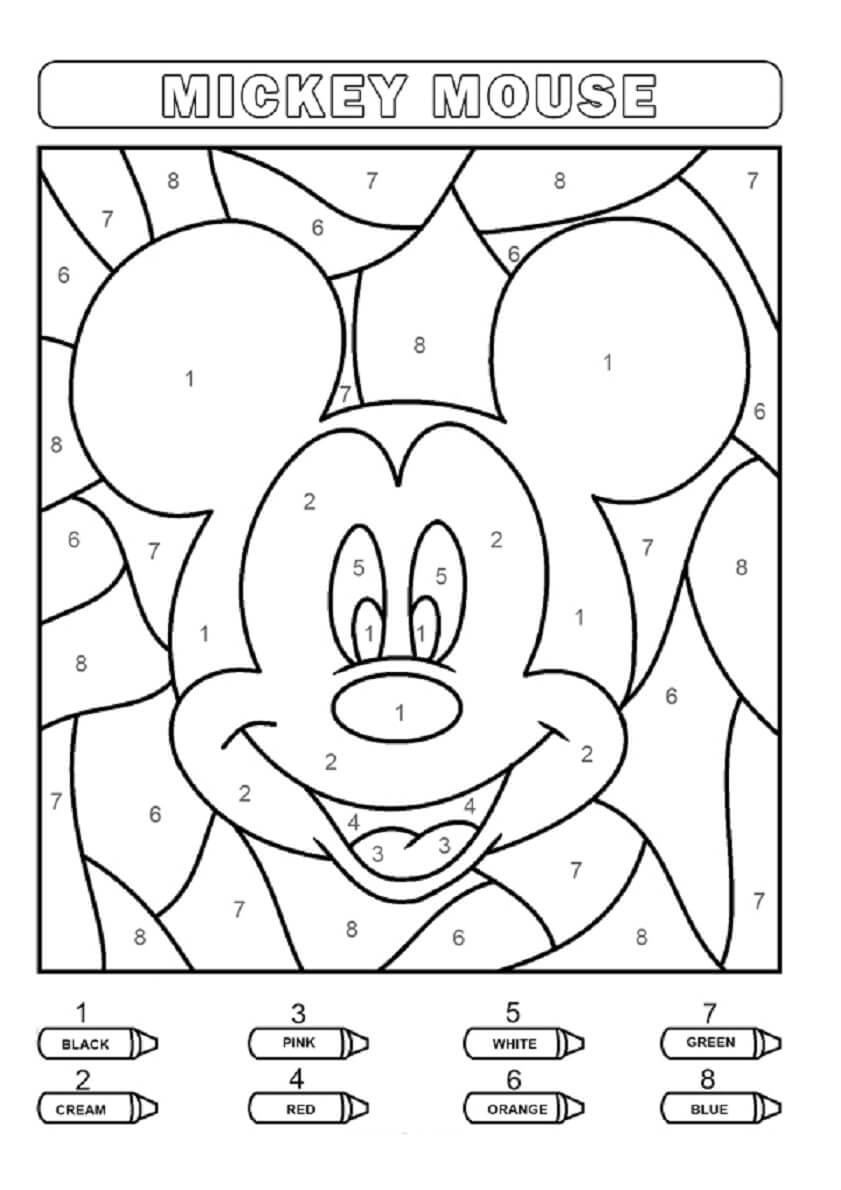 Colorear por Números el Retrato de Mickey Mouse