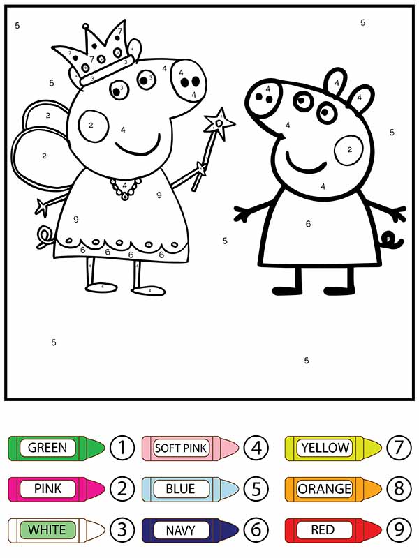Colorear por Números la Reina Feliz y Peppa Pig Página para colorear