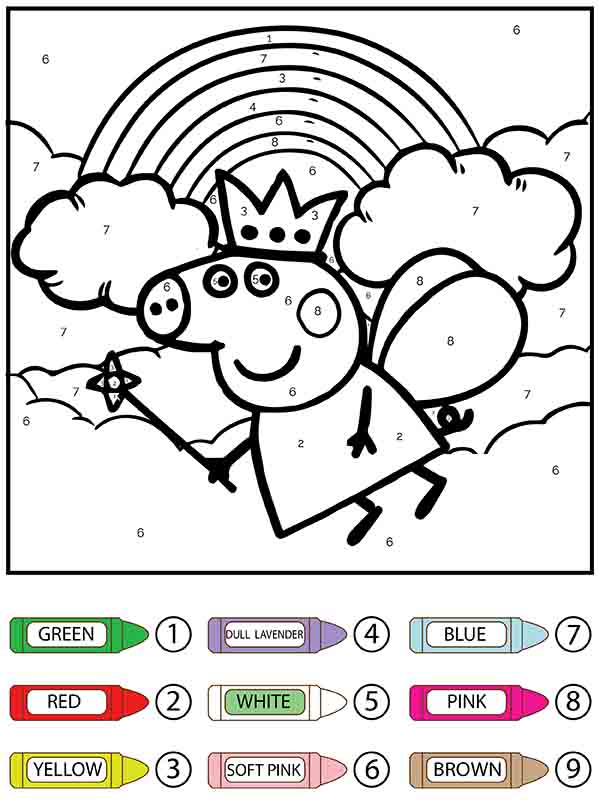Colorear por Números la Reina Voladora Peppa Pig Página para Colorear