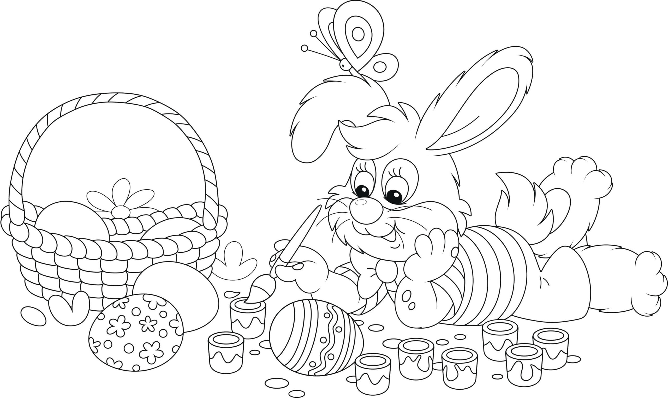Conejo acostado Dibujando Huevos de Pascua