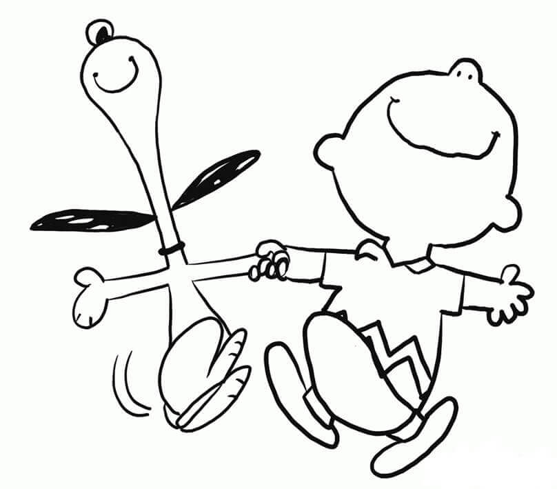Contento Snoopy Y Charlie Brown para colorear, imprimir e dibujar  –